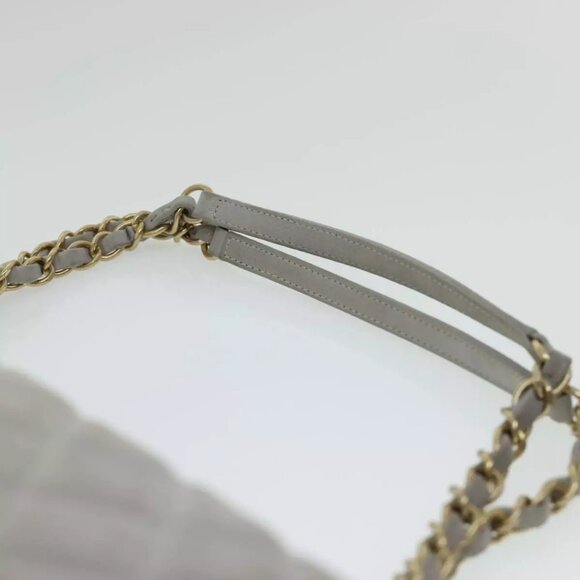CHANEL Lamb Skin Matelasse Double Chain Shoulder Bag Gray CC Auth - Picture 9 of 16